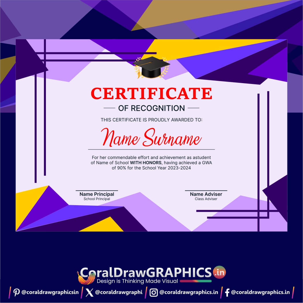 Awardee Certificate, School Institute, 3D Geometric Shape, Free