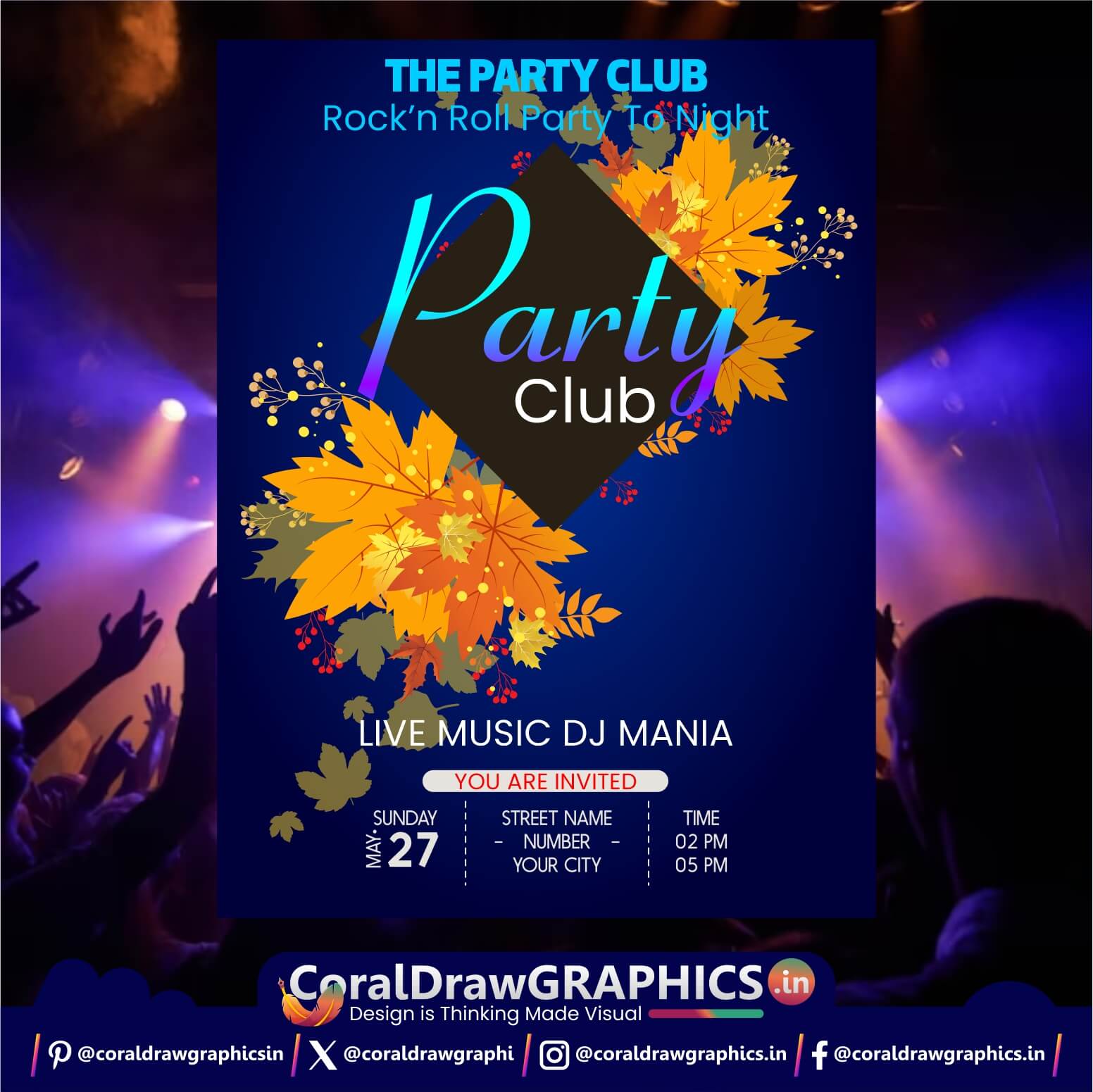 Night Club, Party, Poster, Leaves, Decoration, Poison, Blue, Dark Design
