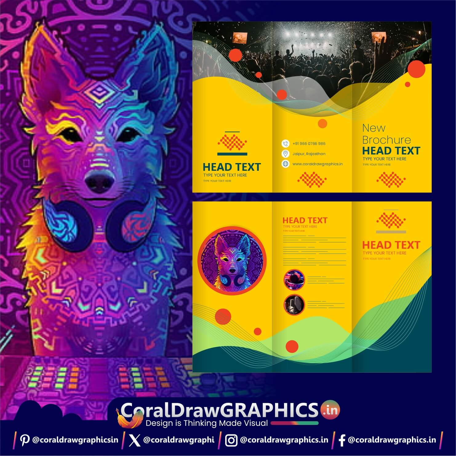Three Fold, Corporate Brochure, templates, vibrant flyer design, eye-catching template, attention-grabbing colors, professional marketing material, visually appealing graphics, promotional tool, attractive layout, compelling visuals, standout flyer, colorful promotional material