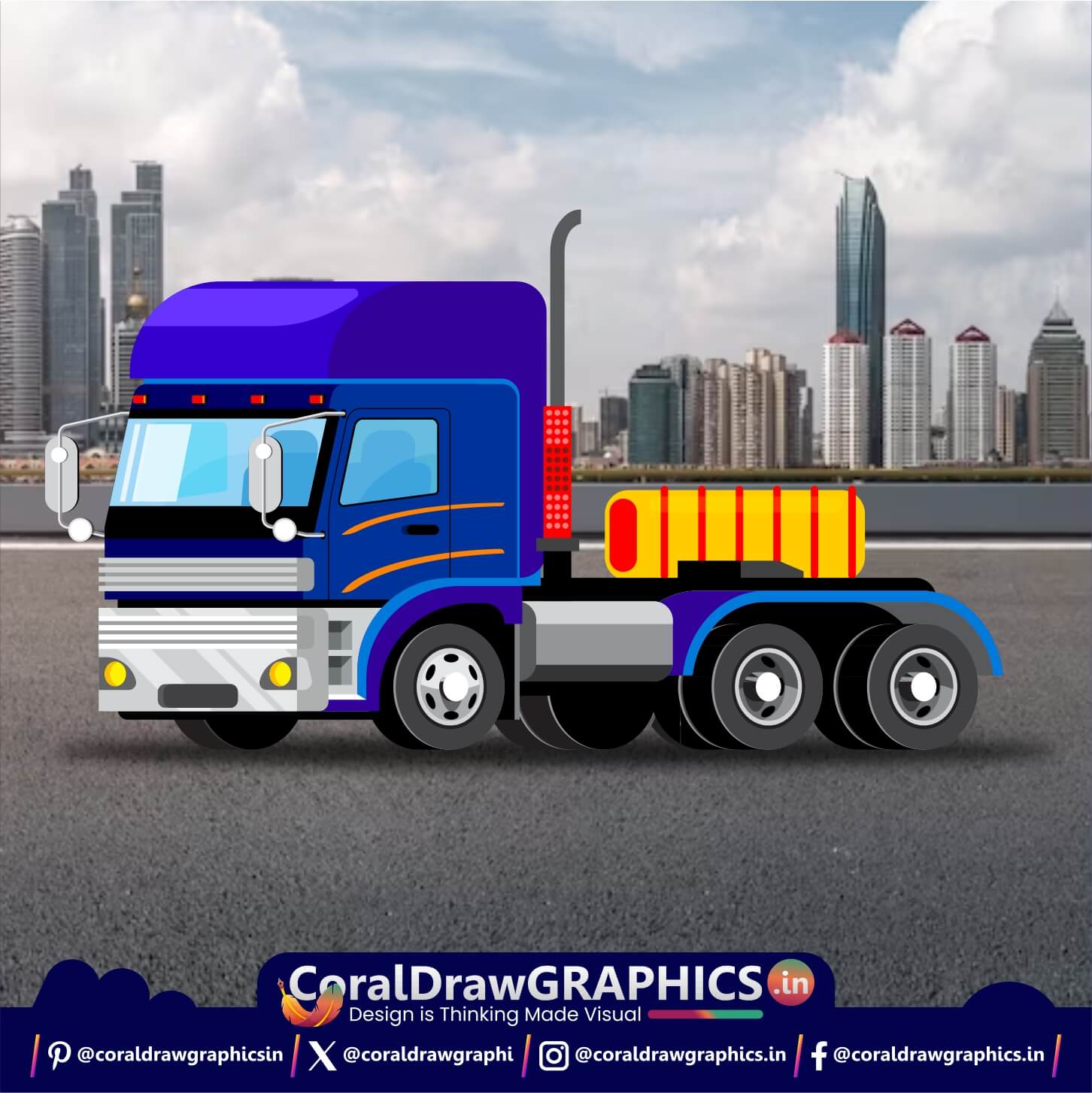 Truck, Container, Towing, Goods, Icon, 3D Sketch