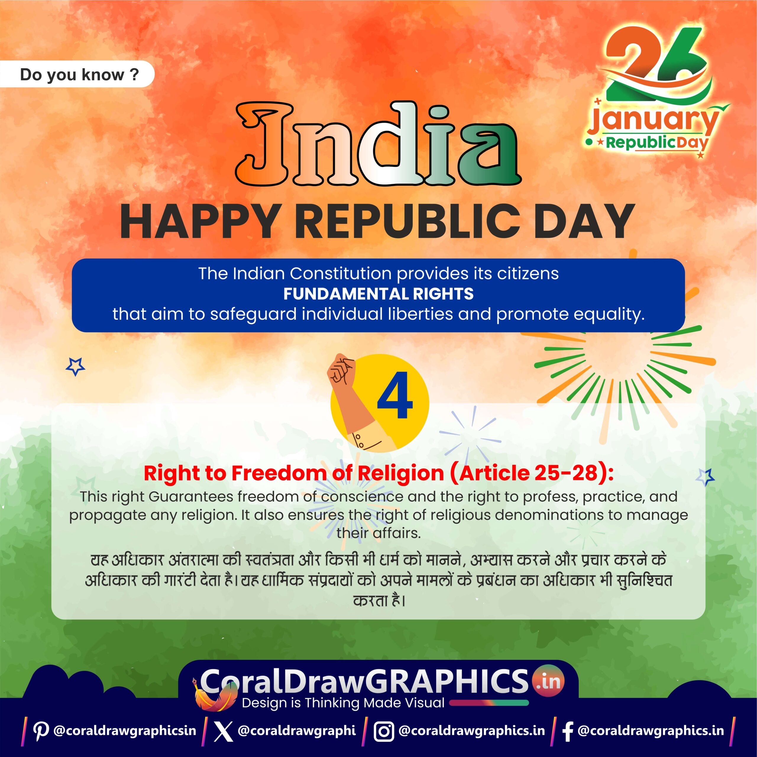 4. Right to Freedom of Religion (Article 25-28) Indian Republic Day Celebrated